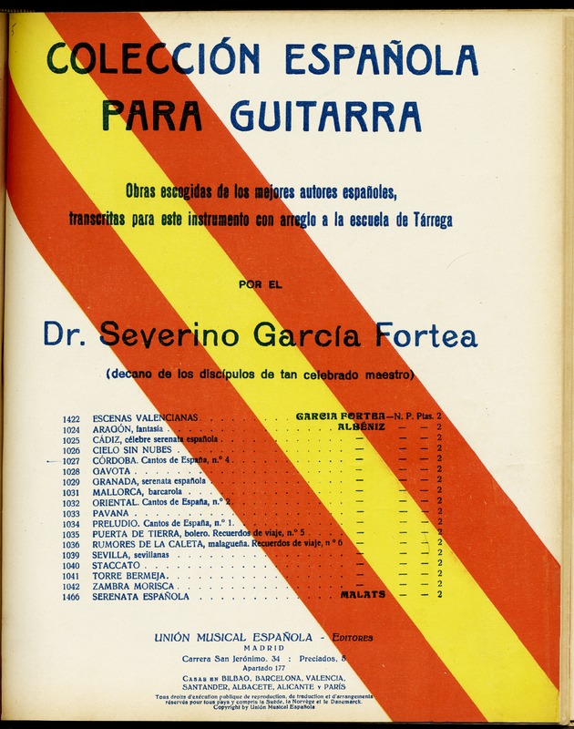 Córdoba : cantos de España, no. 4 / I. Albéniz ; transcrita para guitarra por S. García.
