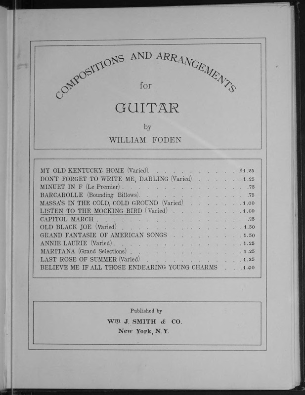 Listen to the mocking bird : guitar solo, varied / arr. by William Foden.