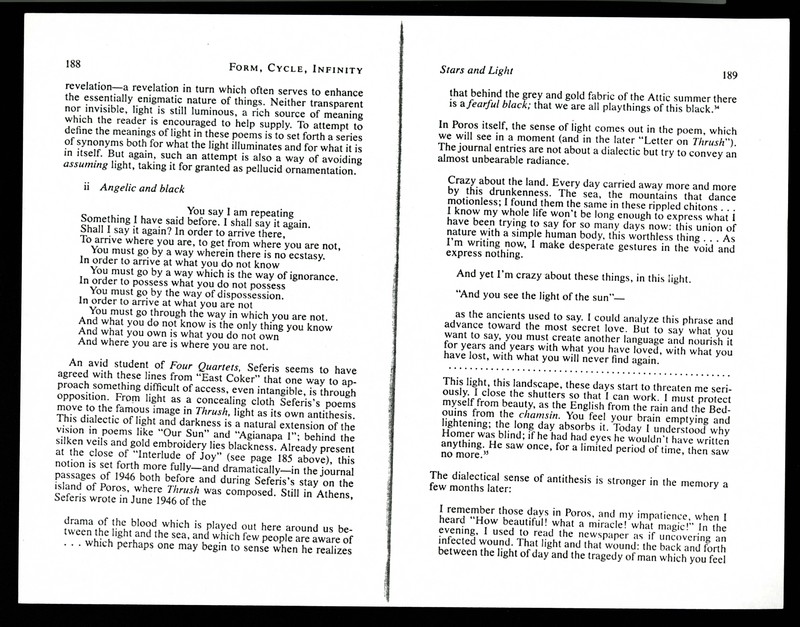 14 Verso) &nbsp;Pages from Rachel Hadas, <em>Form, Cycle, Infinity</em> (1985).