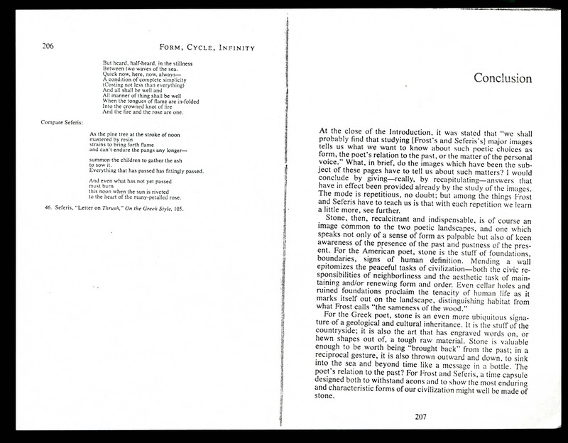 13 Verso) Pages from Rachel Hadas, <em>Form, Cycle, Infinity</em> (1985).
