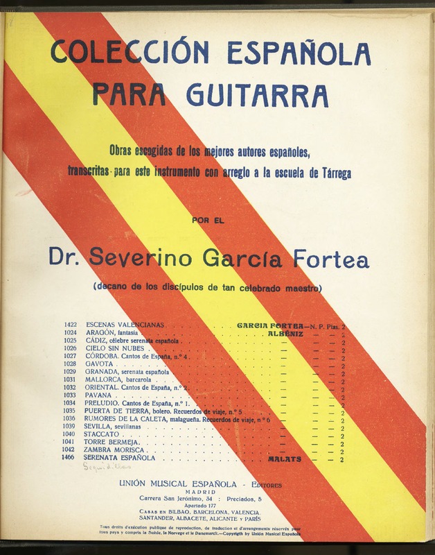 Cantos de España. Seguidillas / I. Albeniz ; transcripcción para guitarra por S. Garcia.