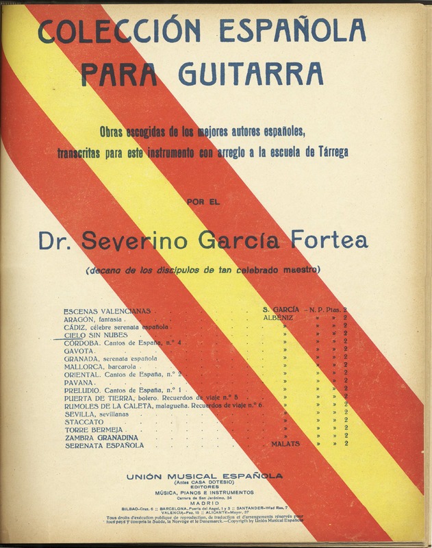 Cielo sin nubes : barcarola no. 3 / I. Albéniz ; transcripción para guitarra por S. García.