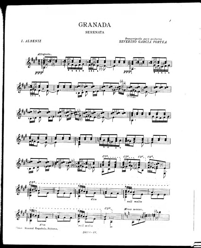 Granada : serenata / I. Albéniz ; transcripción para guitarra, Severino García Fortea