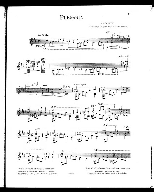 Plegaria / I. Albéniz ; transcripción para guitarra por S. Garcia