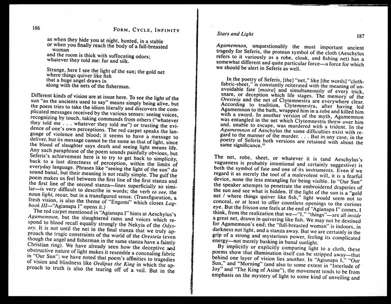 19 Verso) Pages from Rachel Hadas, <em>Form, Cycle, Infinity</em> (1985).