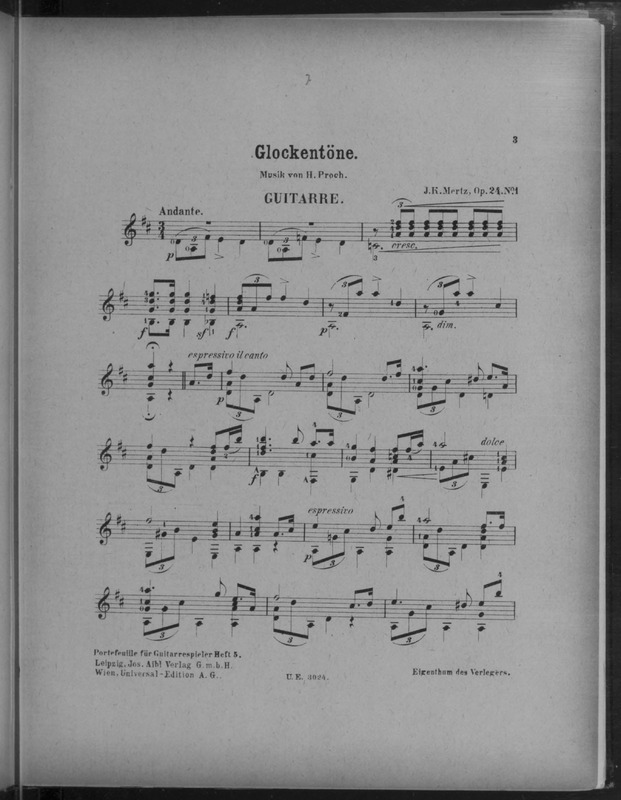 Glockentöne : Guitarre : op. 24. no. 1 / Musik von H. Proch ; [bearbeitet von] J.K. Mertz. Die Fahnenwacht : op. 24. no. 2 / Music von P. Lindpaintner ; [bearbeitet von] J.K. Mertz.