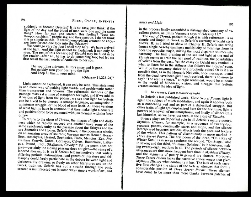 15 Verso) Pages from Rachel Hadas, <em>Form, Cycle, Infinity</em> (1985).