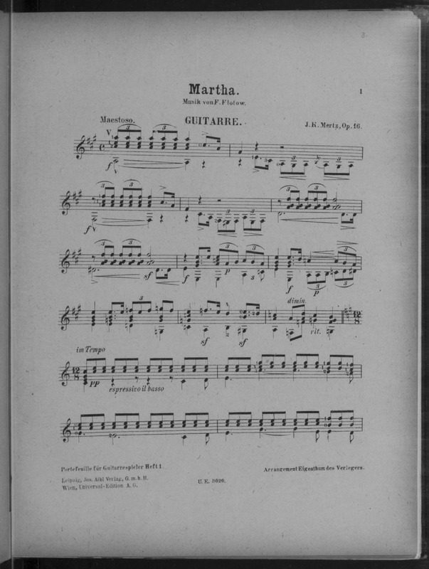 Martha : Musik von F. Flotow : Guitarre : op. 16 / J.K. Mertz.