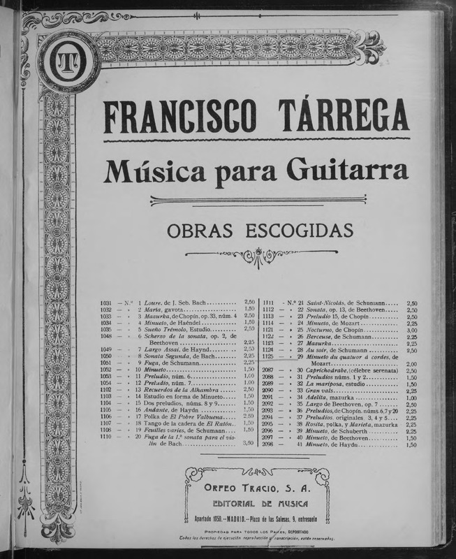 Minuetto / Mozart ; [arreglado para guitarra por] Francisco Tárrega
