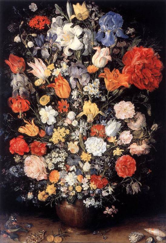 Vase of Flowers with Jewelry, Coins and Shells