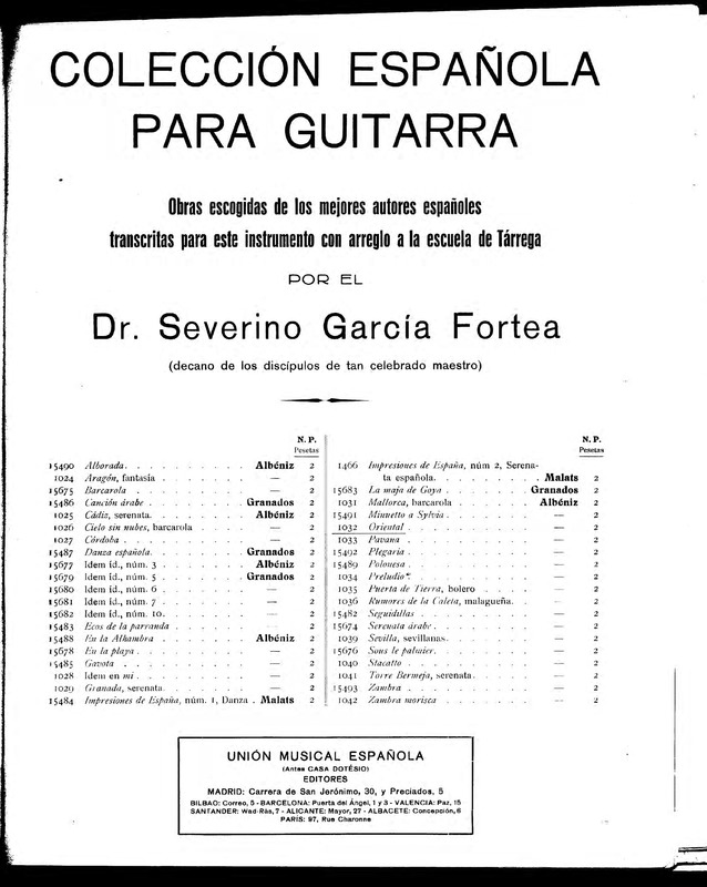 Cantos de España. Oriental / I. Albeniz ; transcripción para guitarra por S. Garcia.