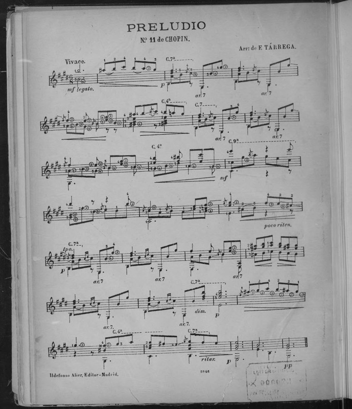 Preludio no. 11 / de Chopin ; arr. de F. Tárrega.