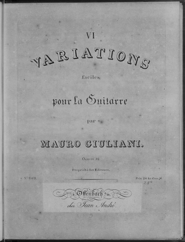 VI variations faciles : pour la guitarre : œuvre 32 / par Mauro Giuliani