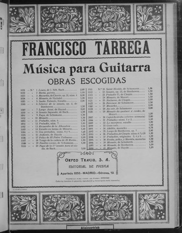 Menuet / de Haydn ; [arreglado] para guitarra por Francisco Tárrega