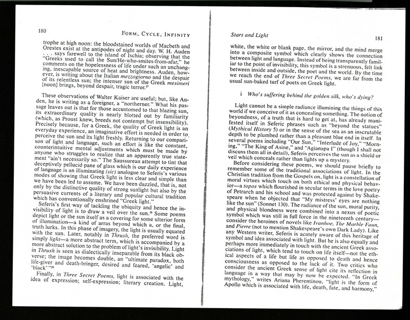 20 Verso) Pages from Rachel Hadas, <em>Form, Cycle, Infinity</em> (1985).