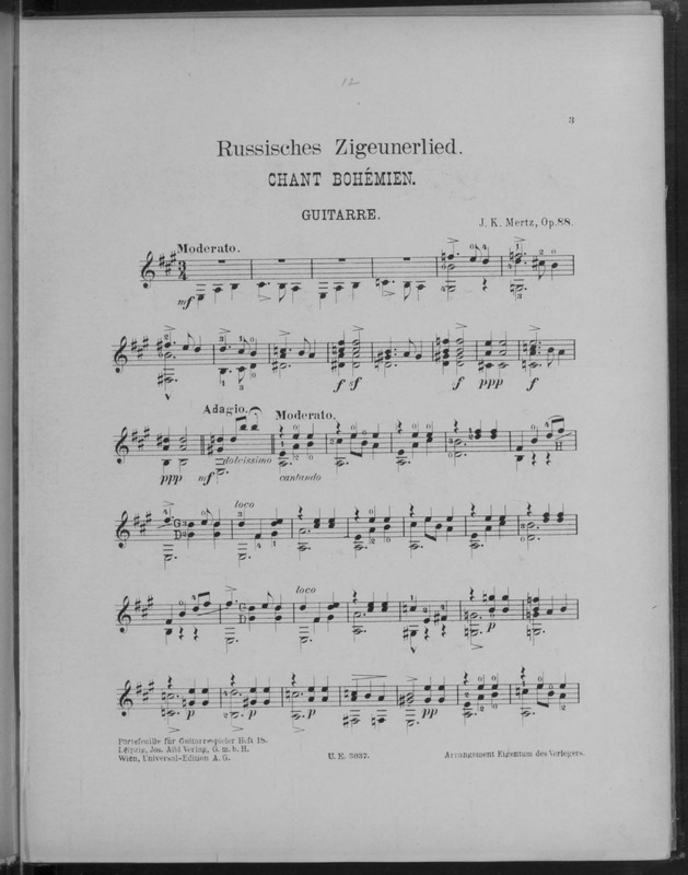 Russisches Zigeunerlied : chant bohémien : Guitarre : op. 88 ; Thüringer Volkslied / J.K. Mertz.