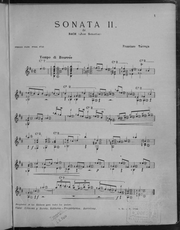 Sonata II / de Bach (Joan Sebastian) ; [arreglado para guitarra] Francisco Tárrega