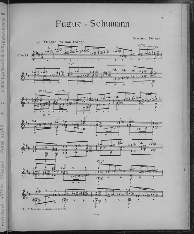 Fugue / Schumann ; [arreglado por] Francisco Tárrega