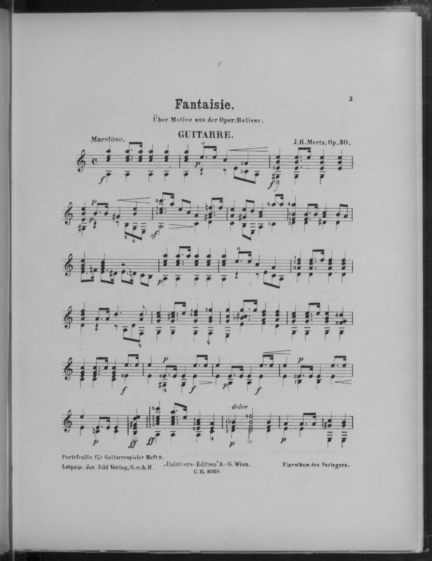 Fantaisie über Motive aus der Oper: Belisar : Guitarre : op. 30 / J.K. Mertz.