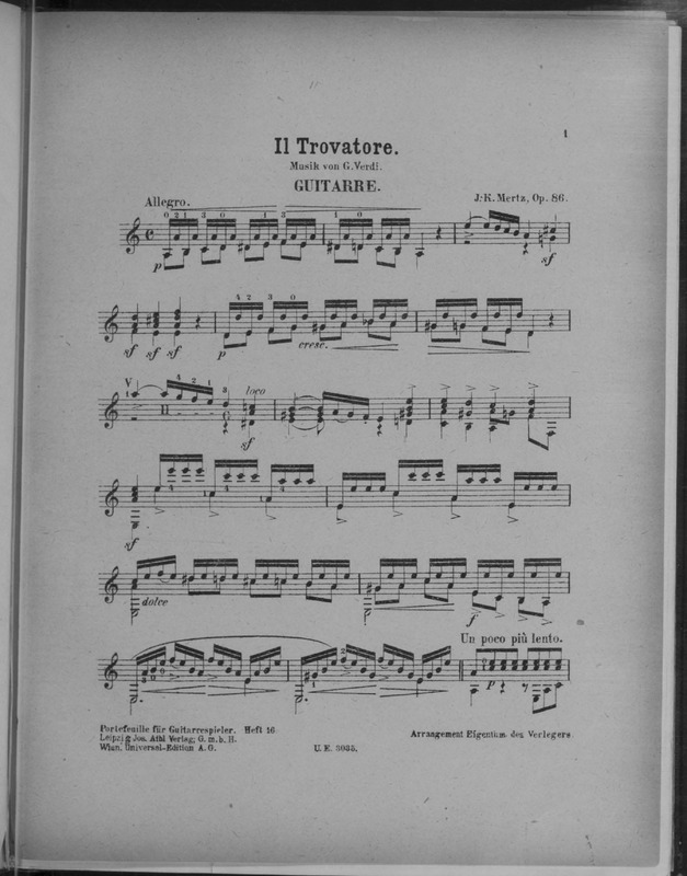 Il trovatore : Musik von G. Verdi : Guitarre : op. 86 / J.K. Mertz.