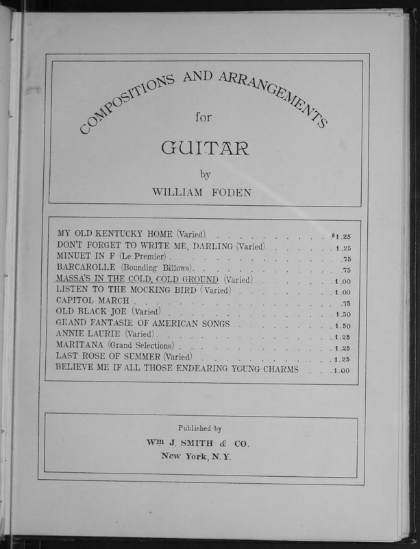 Massa's in the cold, cold ground : guitar solo, varied / S.C. Foster ; arr. by William Foden.