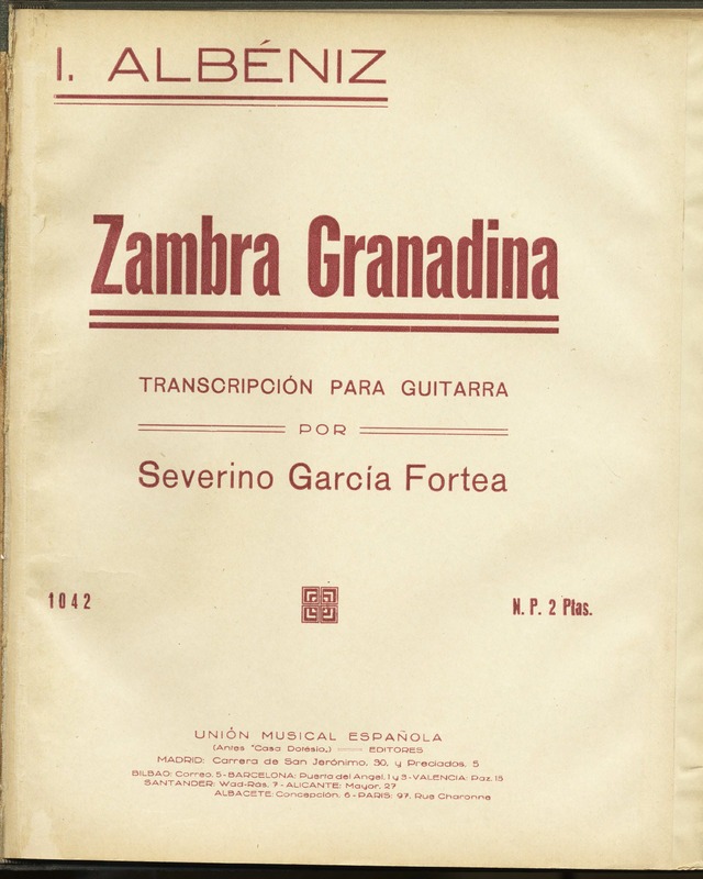 Zambra granadina / I. Albeniz ; transcripción para guitarra por Severino Garcia Fortea.