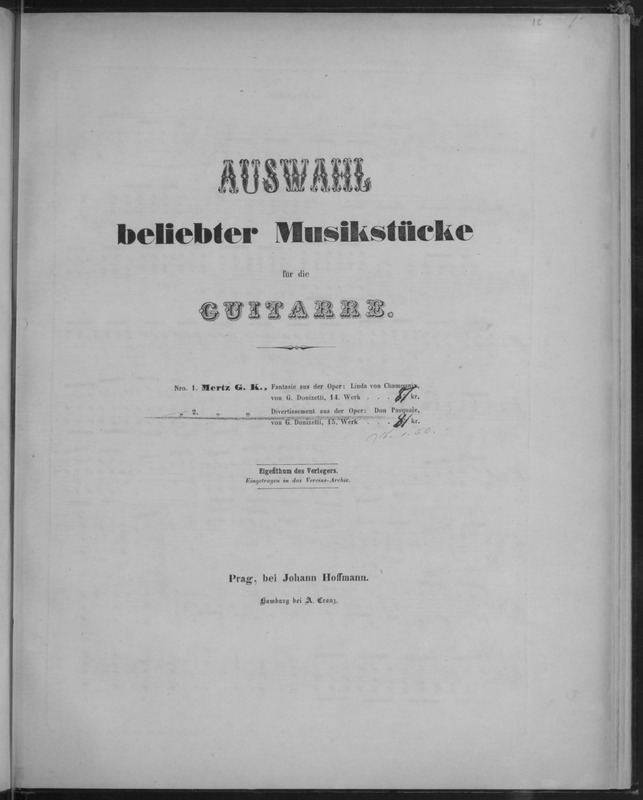Divertissement aus der Oper: Don Pasquale von G. Donizetti : 15. Werk / Mertz, J.K.