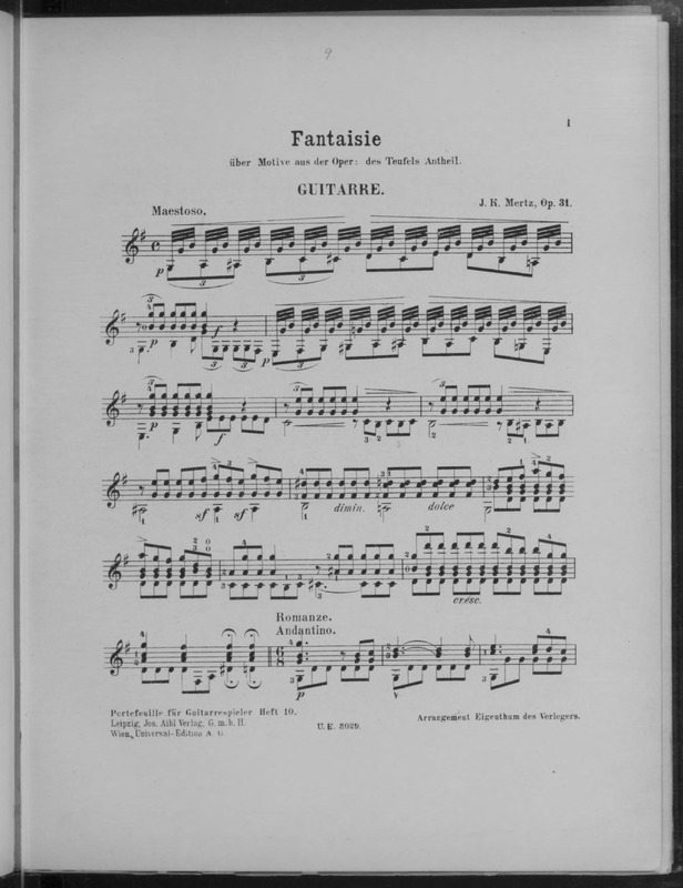 Fantaisie über Motive aus der Oper: Teufels Antheil : Guitarre : op. 31 / J.K. Mertz.