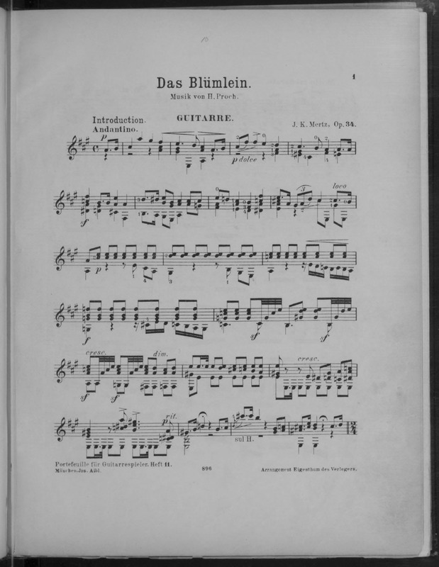 Das Blümlein : Guitarre : op. 34 / Musik von H. Proch ; [bearbeitet von] J.K. Mertz.