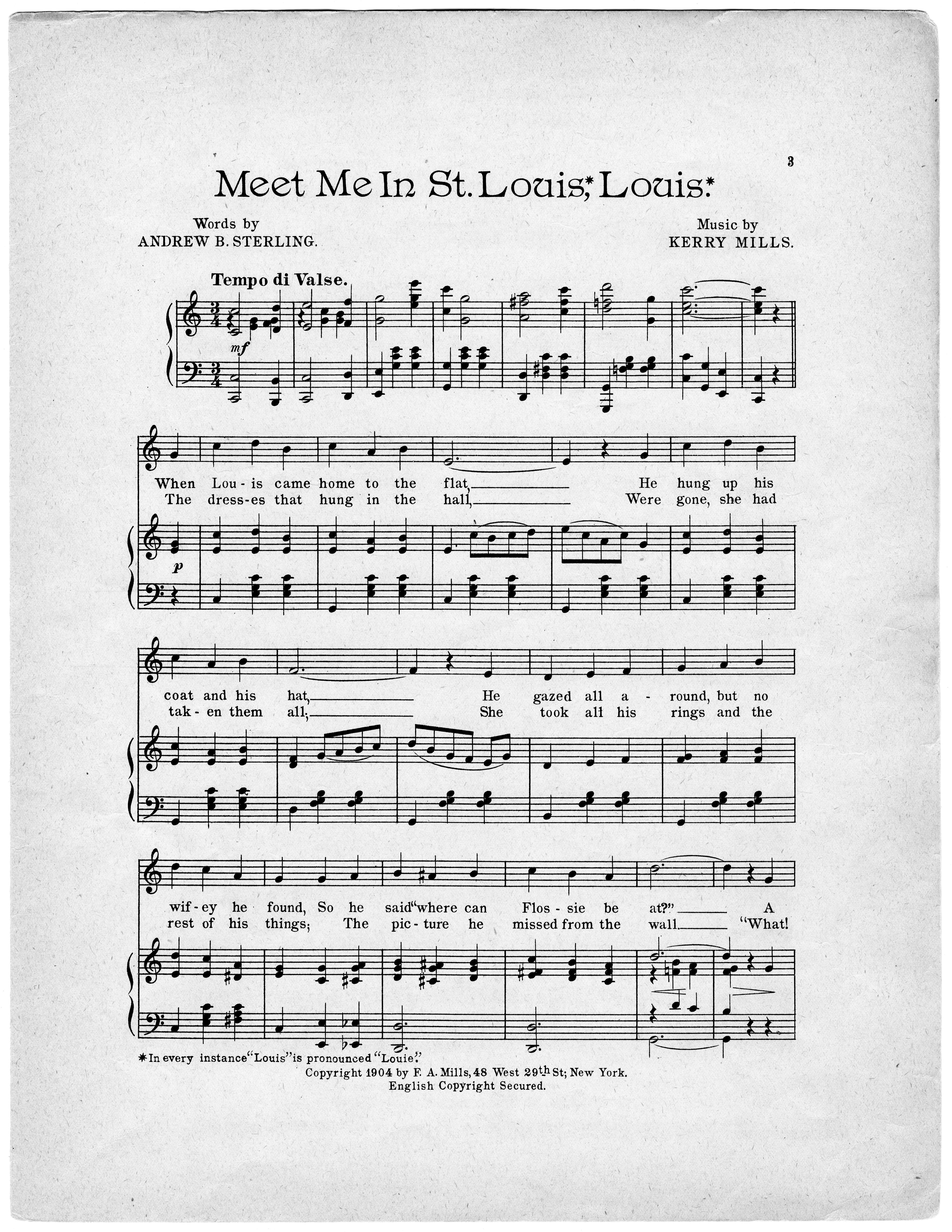 Meet me in St. Louis, Louis / words by Andrew B. Sterling ; music by Kerry Mills. · WUSTL ...