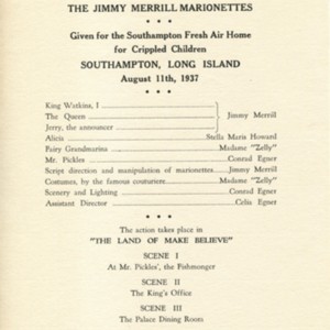 Program for the "Jimmy Merrill Marionettes" (performing "The Magic Fish-bone")<br />
