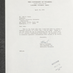 Letter from Hugh B. McFadden to Dr. John B. Ervin