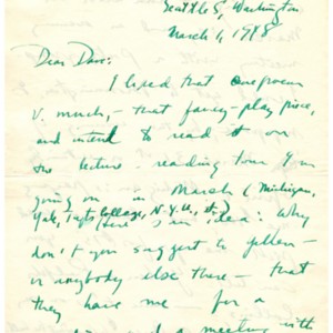 Autograph letter, signed from Theodore Roethke to David Wagoner, March 1, 1948