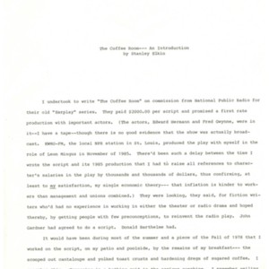 Introduction to the 1987 Contre Coup Press edition of <em>The Coffee Room</em> by Stanley Elkin