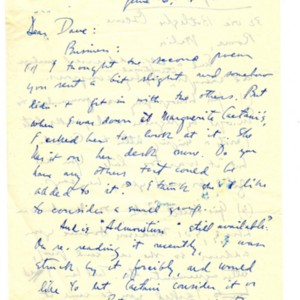 Autograph letter, signed from Theodore Roethke to David Wagoner, June 6, 1953
