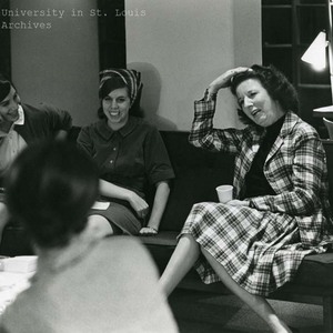 Mary chatting with students.