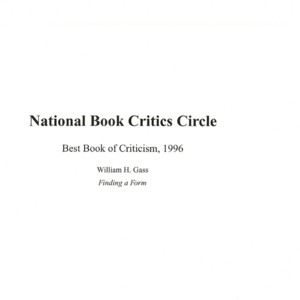 National Book Critics Circle Award - <em>Finding a Form</em>