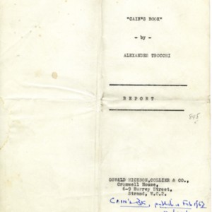 Solicitor's Report on Obscenity in <em>Cain's Book</em> by Alexander Trocchi