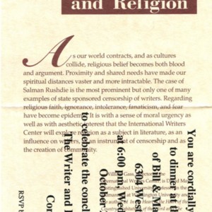 "The Writer and Religion" - Announcement and Invitation