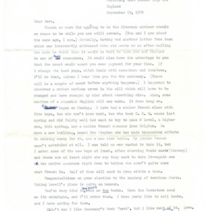 Typed letter, signed from Beatrice Roethke to David Wagoner, September 19, 1978