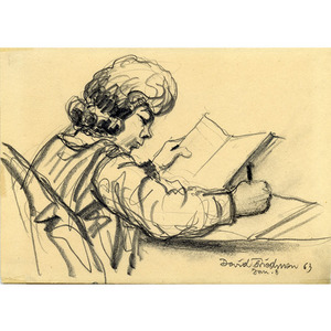 Woman At Table Reading And Writing