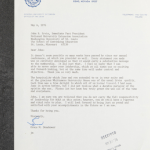 Letter from Grace M. Donehower to John B. Ervin