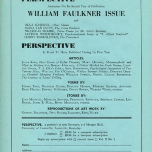 Prospectus for <em>Perspective</em> featuring an advertisment for "William Faulkner Issue"