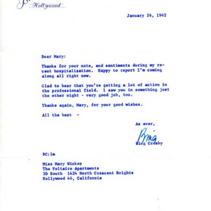 Letter to Mary from Bing Crosby.