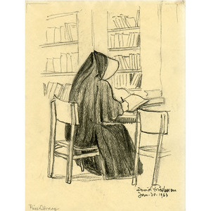 Nun Seated At Table With Book