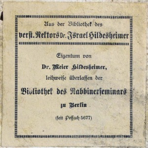 Bookplate of Meier Hildesheimer