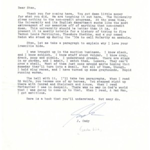 Typed letter, signed from Gordon Lish to Stanley Elkin