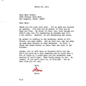 Letter to Mary from Doris Day.