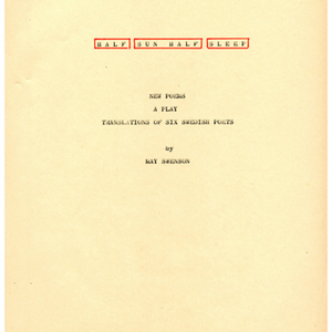 Table of contents for <em>Half Sun Half Sleep</em> by May Swenson