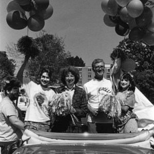 Mary with Chancellor William H. Danforth in the homecoming parade.